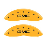 MGP Front set 2 Caliper Covers Engraved Front GMC Yellow finish black ch