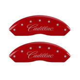 MGP 4 Caliper Covers Engraved Front Cursive/Cadillac Engraved Rear CTS4 Red finish silver ch