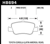 Hawk 09-10 Toyota Corolla XRS Performance Ceramic Rear Street Brake Pads