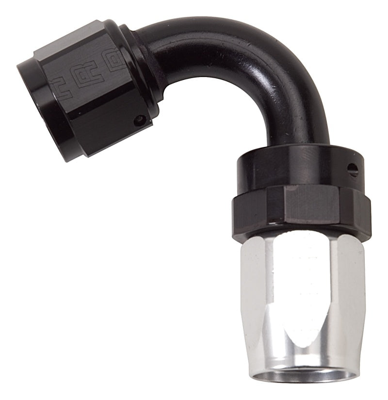 Russell Performance -10 AN Black/Silver 120 Degree Tight Radius Full Flow Swivel Hose End Russell Performance -10 AN Black/Silver 120 Degree Tight Radius Full Flow Swivel Hose End