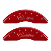 MGP 4 Caliper Covers Engraved Front Cursive/Cadillac Engraved Rear CTS Red finish silver ch
