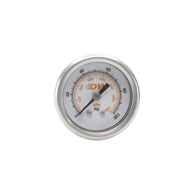 DeatschWerks 0-100 PSI 1/8in NPT Mechanical Fuel Pressure Gauge 1.5in Diameter Black Housing DeatschWerks 0-100 PSI 1/8in NPT Mechanical Fuel Pressure Gauge 1.5in Diameter Black Housing