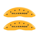 MGP Front set 2 Caliper Covers Engraved Front Silverado Yellow finish black ch