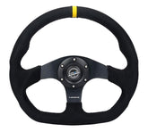 NRG Reinforced Steering Wheel (320mm) Sport Alcantara Dual Push Buttons Flat Bottom w/Yellow Center