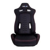 NRG Sport Seats (Pair) Cloth w/NRG Logo & NRG Arrow Cushion Imprint - Black w/Red Stitch