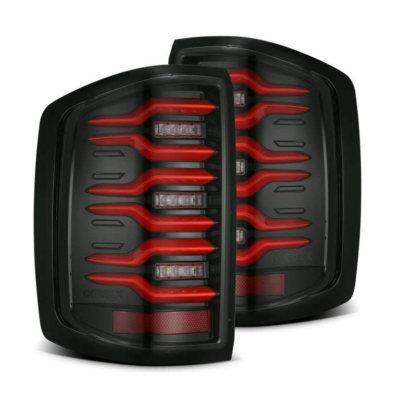 AlphaRex 14-18 Chevy Silverado 1500 Luxx-Series LED Tail Lights Black/Red w/Activ Light/Seq Signal AlphaRex 14-18 Chevy Silverado 1500 Luxx-Series LED Tail Lights Black/Red w/Activ Light/Seq Signal