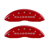 MGP Front set 2 Caliper Covers Engraved Front Silverado Red finish silver ch