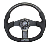 NRG Carbon Fiber Steering Wheel (350mm) Oval Shape Black w/Leather Trim