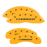 MGP 4 Caliper Covers Engraved Front & Rear With stripes/Challenger Yellow finish black ch