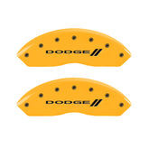 MGP 4 Caliper Covers Engraved Front & Rear With stripes/Dodge Yellow finish black ch
