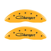 MGP 4 Caliper Covers Engraved Front & Rear Cursive/Charger Yellow finish black ch