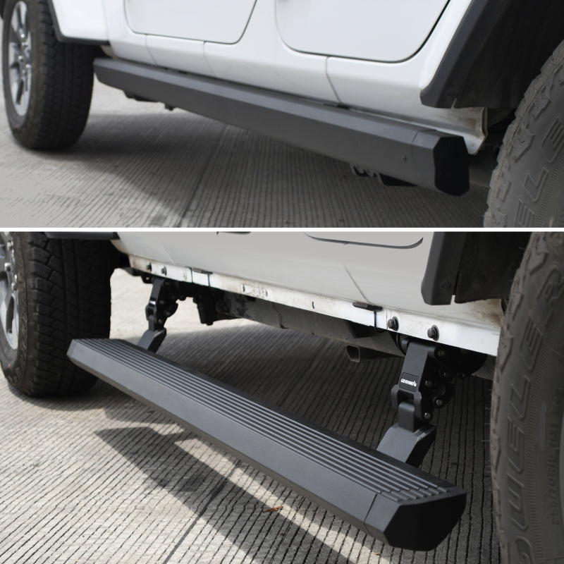 Go Rhino 18-23 Jeep Wrangler 4dr E-BOARD E1 Electric Running Board Kit (Drilling Req.) - Tex. Blk Go Rhino 18-23 Jeep Wrangler 4dr E-BOARD E1 Electric Running Board Kit (Drilling Req.) - Tex. Blk