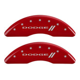 MGP 4 Caliper Covers Engraved Front & Rear With stripes/Dodge Red finish silver ch