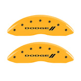 MGP 4 Caliper Covers Engraved Front & Rear With stripes/Dodge Yellow finish black ch