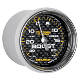 Autometer Marine Carbon Fiber 2-1/16in 30INHG/20PSI Mechanical Vacuum/Boost Gauge