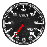Autometer Spek-Pro Gauge Voltmeter 2 1/16in 16V Stepper Motor W/Peak & Warn Blk/Chrm