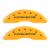 MGP 4 Caliper Covers Engraved Front C6/Corvette Engraved Rear C6/Z06 Yellow finish black ch