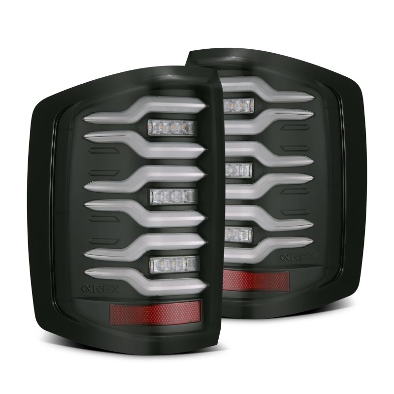 AlphaRex 14-18 Chevrolet Silverado Luxx-Series LED Tail Lights Black w/Activ Light/Seq Signal AlphaRex 14-18 Chevrolet Silverado Luxx-Series LED Tail Lights Black w/Activ Light/Seq Signal