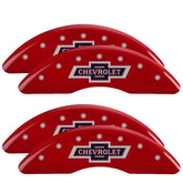 MGP 4 Caliper Covers Engraved F & R 100th Anniv Red Finish Silver Char 2019 Chevy Silverado 3500 HD
