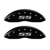 MGP Front set 2 Caliper Covers Engraved Front Silverado style/SS Black finish silver ch