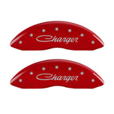 MGP 4 Caliper Covers Engraved Front & Rear Cursive/Charger Red finish silver ch