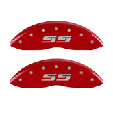 MGP Front set 2 Caliper Covers Engraved Front Silverado style/SS Red finish silver ch