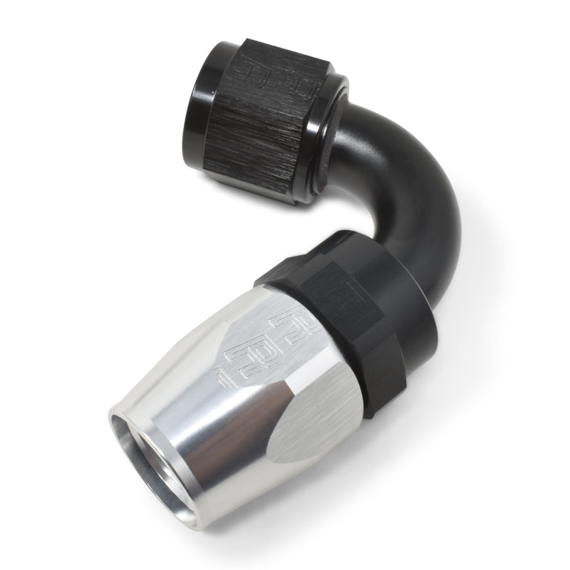 Russell Performance -10 AN Black/Silver 120 Degree Tight Radius Full Flow Swivel Hose End Russell Performance -10 AN Black/Silver 120 Degree Tight Radius Full Flow Swivel Hose End