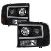 Spyder 99-04 Ford F250 Super Duty Projector Headlights - Light Bar - Black PRO-YD-FF25099V2-LB-BK