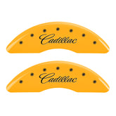 MGP 4 Caliper Covers Engraved Front & Rear Cursive/Cadillac Yellow finish black ch
