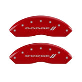 MGP 4 Caliper Covers Engraved Front & Rear With stripes/Dodge Red finish silver ch