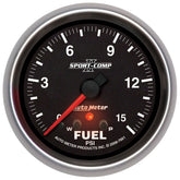 Autometer Sport-Comp II Fuel Pressure Gauge 2 5/8in 15PSI Stepper Motor w/ Peak & Warn