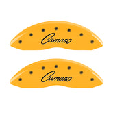 MGP 4 Caliper Covers Engraved Front & Rear Cursive/Camaro Yellow finish black ch