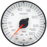 Autometer Spek-Pro Gauge Vac/Boost 2 1/16in 30Inhg-30psi Stepper Motor W/Peak & Warn White/Black