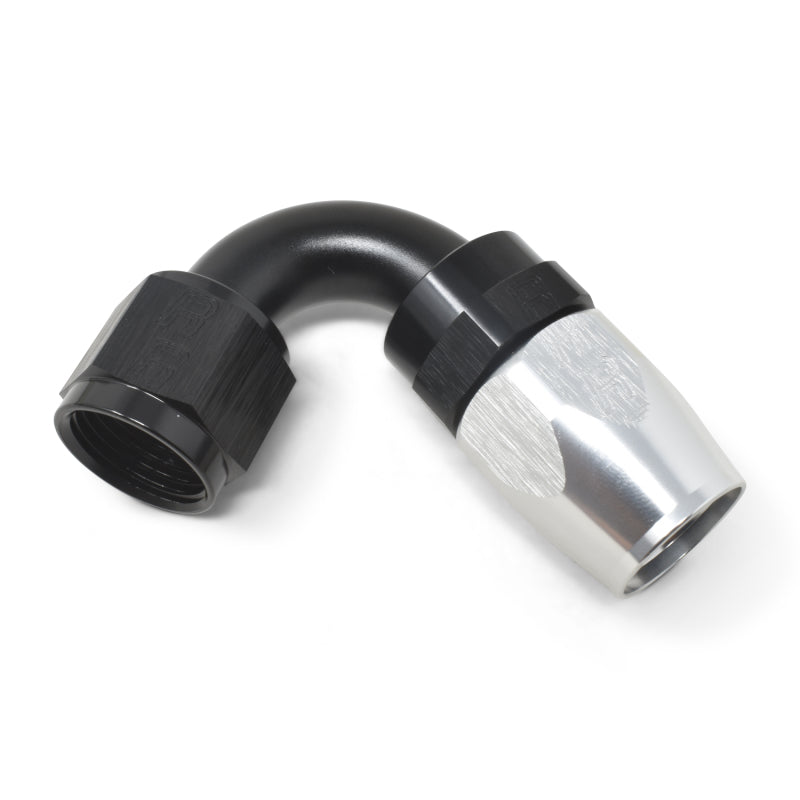 Russell Performance -10 AN Black/Silver 120 Degree Tight Radius Full Flow Swivel Hose End Russell Performance -10 AN Black/Silver 120 Degree Tight Radius Full Flow Swivel Hose End
