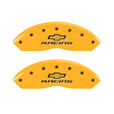 MGP 4 Caliper Covers Engraved Front & Rear Chevy Racing Yellow Power Coat Finish Black Characters