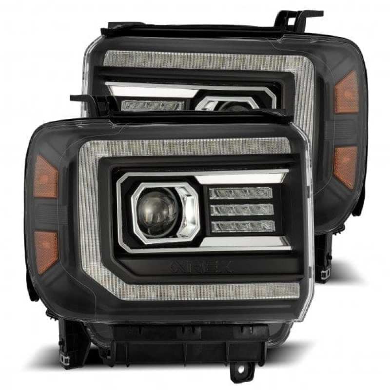 AlphaRex 14-18 GMC Sierra PRO-Series Proj Headlights Plank Style Black w/Activ Light/Seq Signal/DRL AlphaRex 14-18 GMC Sierra PRO-Series Proj Headlights Plank Style Black w/Activ Light/Seq Signal/DRL