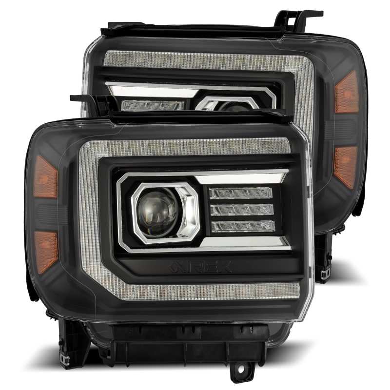 AlphaRex 14-18 GMC Sierra PRO-Series Proj Headlights Plank Style Black w/Activ Light/Seq Signal/DRL AlphaRex 14-18 GMC Sierra PRO-Series Proj Headlights Plank Style Black w/Activ Light/Seq Signal/DRL