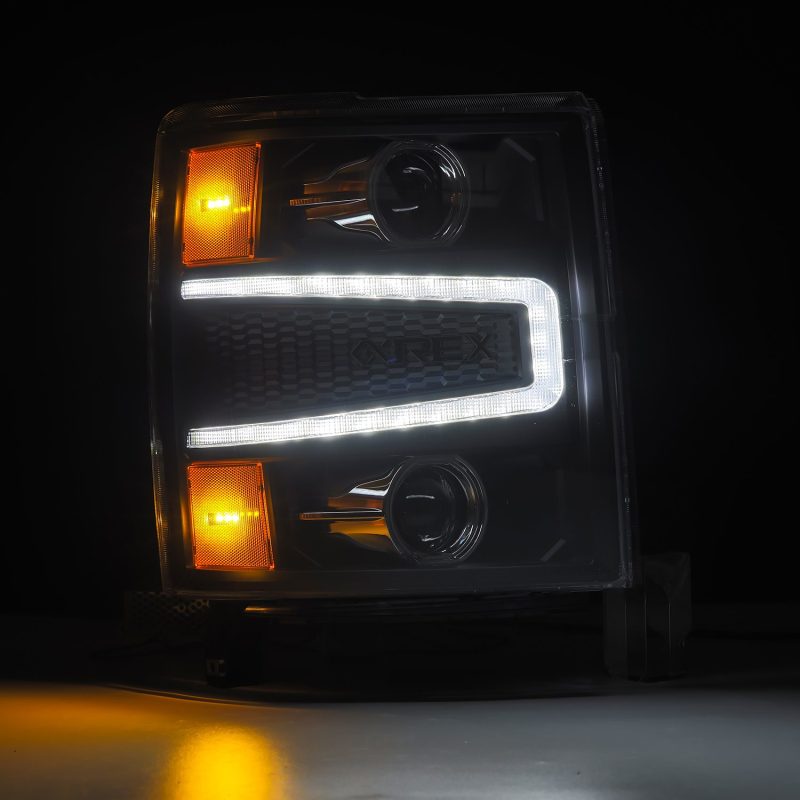 AlphaRex 14-15 Chevy 1500 PRO-Series Projector Headlights Black w/ Sequential Signal &  DRL AlphaRex 14-15 Chevy 1500 PRO-Series Projector Headlights Black w/ Sequential Signal &  DRL