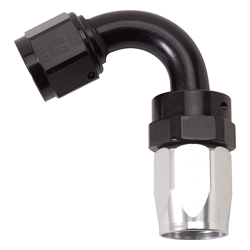 Russell Performance -10 AN Black/Silver 120 Degree Tight Radius Full Flow Swivel Hose End Russell Performance -10 AN Black/Silver 120 Degree Tight Radius Full Flow Swivel Hose End