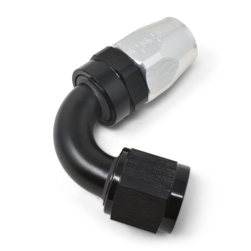 Russell Performance -10 AN Black/Silver 120 Degree Tight Radius Full Flow Swivel Hose End Russell Performance -10 AN Black/Silver 120 Degree Tight Radius Full Flow Swivel Hose End