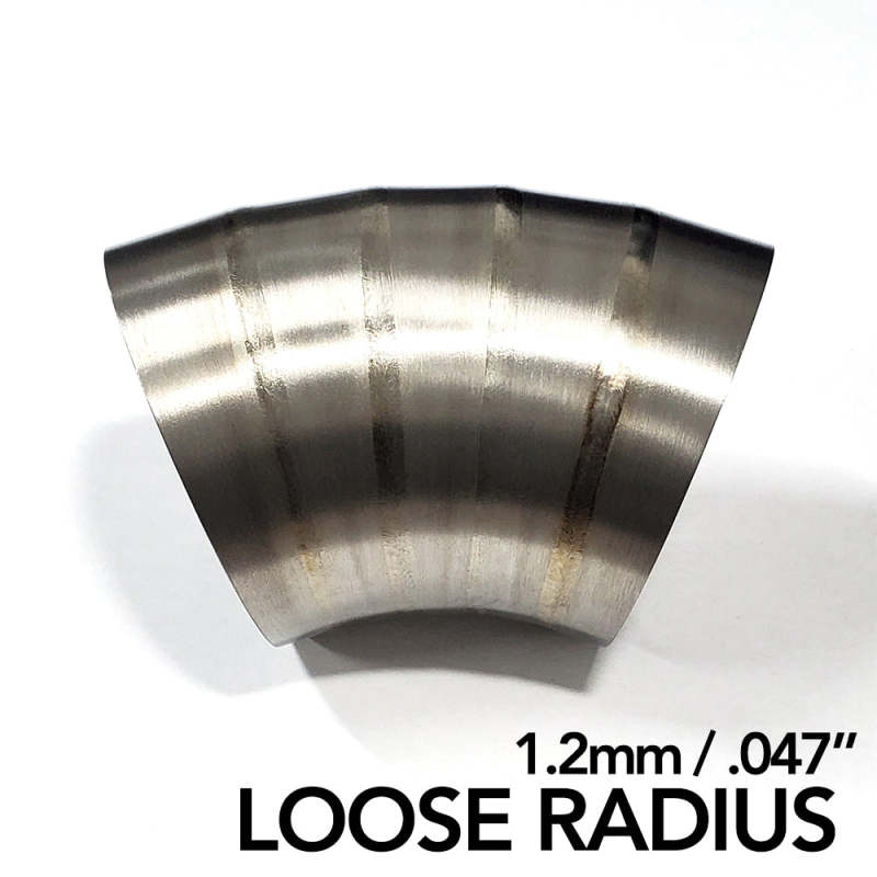 Ticon Industries 2.5in Dia 1.5D Loose Rad 45Deg Bend 1.2mm/.047in Pre Welded Titanium Pie Cut - 5pk Ticon Industries 2.5in Dia 1.5D Loose Rad 45Deg Bend 1.2mm/.047in Pre Welded Titanium Pie Cut - 5pk