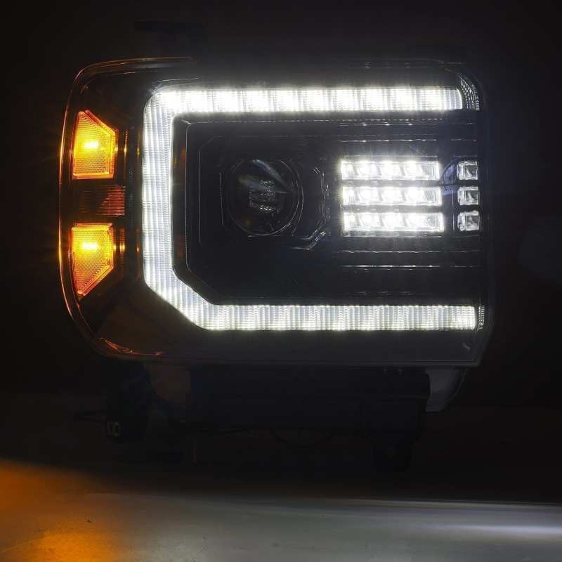AlphaRex 14-18 GMC Sierra PRO-Series Proj Headlights Plank Style Black w/Activ Light/Seq Signal/DRL AlphaRex 14-18 GMC Sierra PRO-Series Proj Headlights Plank Style Black w/Activ Light/Seq Signal/DRL