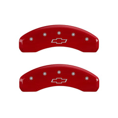 MGP 4 Caliper Covers Engraved Front & Rear Bowtie Red Finish Silver Char 2016 Chevrolet SS