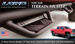 Lund 09-14 Ford F-150 SuperCrew (including Svt Raptor) Terrain HX Step Nerf Bars - Black