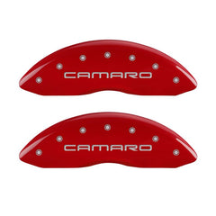 MGP 4 Caliper Covers Engraved Front Gen 4/Camaro Engraved Rear Gen 4/Z28 Red finish silver ch
