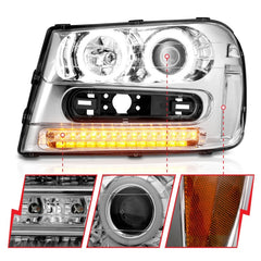 ANZO 2002-2009 Chevrolet Trailblazer Projector Headlights w/ Halo Chrome
