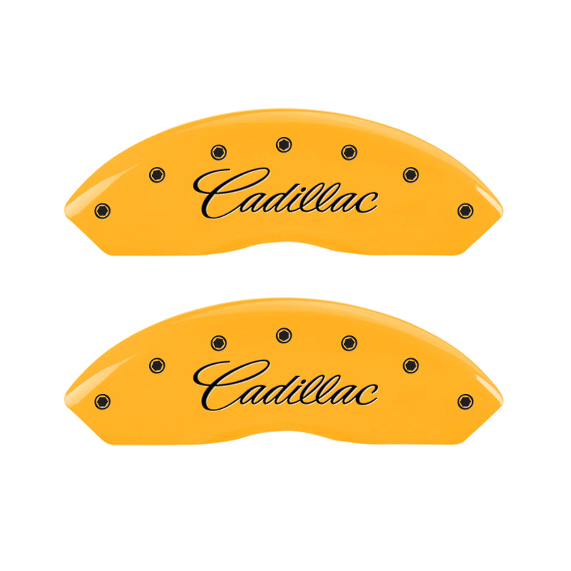 MGP 4 Caliper Covers Engraved F & R Cursive/Cadillac Yellow Finish Black Char 2004 Cadillac CTS