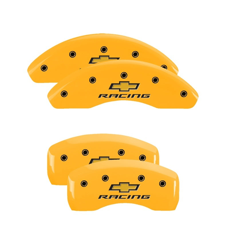 MGP 4 Caliper Covers Engraved F & R Chevy Racing Yellow Finish Black Char 2018 Chevrolet Equinox