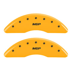 MGP 4 Caliper Covers Engraved Front & Rear MGP Yellow Finish Black Char 2010 Hyundai Genesis