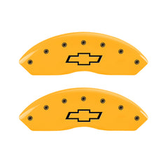 MGP 4 Caliper Covers Engraved F & R Bowtie Yellow Finish Black Char 2014 Chevrolet Express 2500